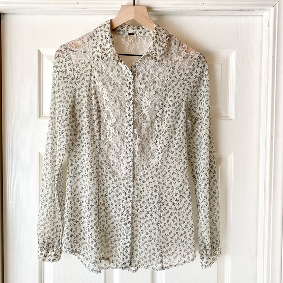 Free People Tops - Free People Top Sheer blouse Floral and Lace